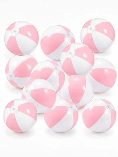 3 Buah Bola Pantai Tiup (Garis-garis Merah Muda dan Putih), Aksesoris Kolam Renang, Bola Pantai, Dekorasi Pesta - Cocok untuk Pesta Kolam Renang Musim Panas, Pesta Lajang, Hadiah Ulang Tahun, dan Aktivitas Pantai, Perlengkapan Musim Panas