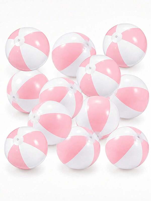 3 Peças Bolas de Praia Infláveis (Listradas em Rosa e Branco), Acessórios de Piscina, Bolas de Praia, Decorações de Festa - Adequado para Festas de Piscina de Verão, Despedidas de Solteira, Presentes de Aniversário e Atividades de Praia, Essenciais de Verão