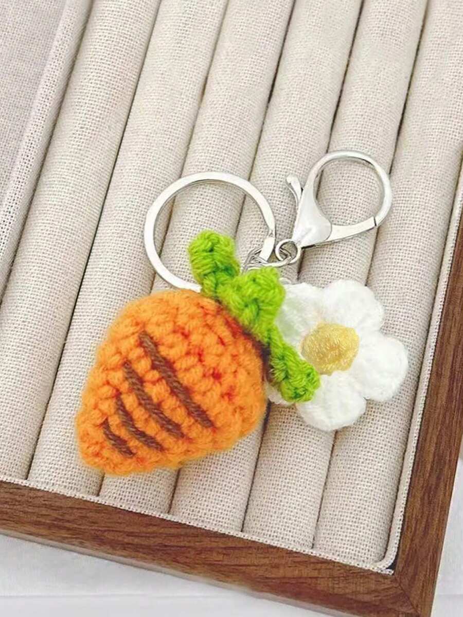 1pc Handmade Exquisite Puff White Flower Carrot Keychain Key Ring Key Chain With Floral Bird And Plant Leaf Pattern, Casual Cute Elegant Party Street Cartoon Aluminum Alloy, Essential For Gathering Commuting Travel, Couple Bag Pendant Car Apartment Key Anti-Lost, Spring Summer Autumn Winter - Multicolor - View 1