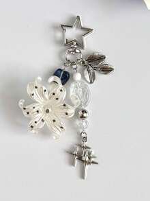 1Pc Y2k Flower Star Beaded Keychain Leaf Charm Metal Bag Pendant Fashion Handbag Accessory Gift Ornament - Multicolor - View 2