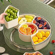 6 Compartment Snack Tray, Divided Food Storage Container With Lid And Handles, Leakproof Portable Charcuterie Box Veggie Fruit Snacks, Party Serving Platter 9.8*9.8*2.3 - 1 - View 8