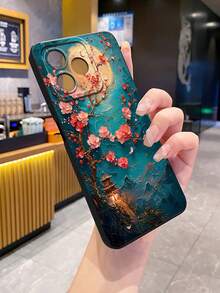 1 buah Lukisan Minyak Bunga Pink Bulan Casing Ponsel Anti Jatuh Cetak UV Kompatibel dengan Model /Galaxy/Android - Hitam - View 8
