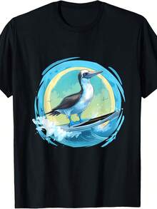 Sea Ocean Blue Footed Booby Blue Footed Booby Bird Surfing T-Shirt - 黑色 - 查看 1