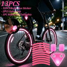 13pcs Bicycle Reflective Accessories Set, Wheel Hub Reflective Stickers + Valve Caps + Reflective Tail Light Clips, Night Riding Warning Decoration - Multicolor - View 2