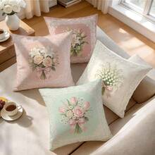4pcs French Lace Border Floral Pattern Pillow Covers Without Inserts, Single-Sided Printed Pillow Covers, Suitable For Living Room Bedroom Home Decor, All Season Pillow Covers - Multicolor - View 6