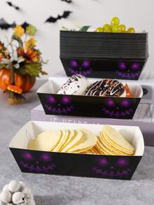 20/30/40pcs Purple Pumpkin Face Halloween Disposable Paper Food Boxes, Suitable For Cookies, Snacks, Popcorn, Fries, Candy Buffet, Dessert Table, Movie Night, Party Tableware Supplies - Purple Scary  Face - View 4