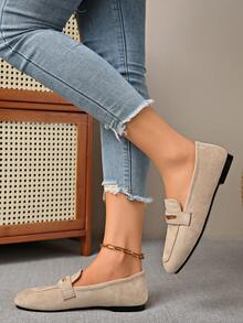Sepatu Mary Jane Klasik Wanita Model Baru dengan Ujung Persegi, Ringan, Nyaman, Cocok untuk Semua Musim, untuk Perjalanan, Kerja, dan Kantor, Bernapas. - Krem - View 5