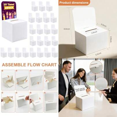 24 Pack Suggestion Box Raffle Boxes With Slot Donation Boxes For Fundraising White Cardboard Boxes6.5x4.5x4.5Inch Ballot Box With Slot For Collecting Business Card Voting Contest