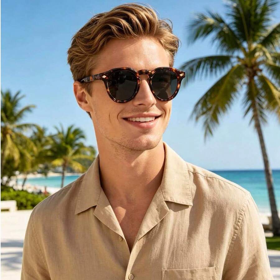1pc Unisex Retro Round Small Frame Minimalist Fashion Glasses, Suitable For Travel, Holidays, Beach And Daily Wear - Tortoise Shell Frame Gray Tablet - View 1