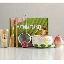Bộ pha trà Matcha 1 món/2 món/7 món, bộ pha trà Matcha đầy đủ với bát sứ dập nổi hoa và rây, dụng cụ trà đạo truyền thống Nhật Bản, phù hợp dùng tại nhà và làm quà tặng - Nhiều màu - Xem 10