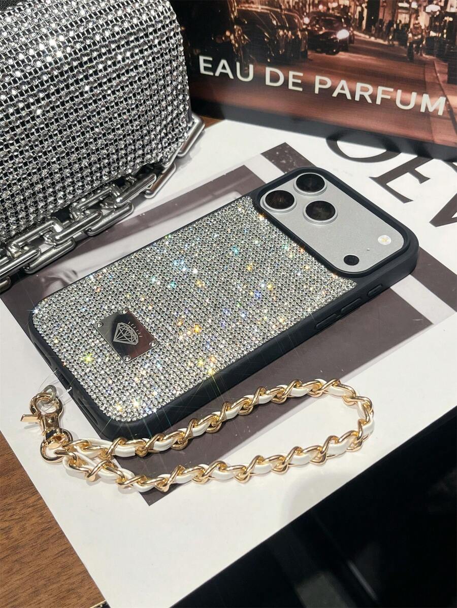 1pc Fashionable Diamond Inlaid Phone Case With Lanyard, Travel Essentials, Phone Charms, Suitable For IPhone 17 Pro Max