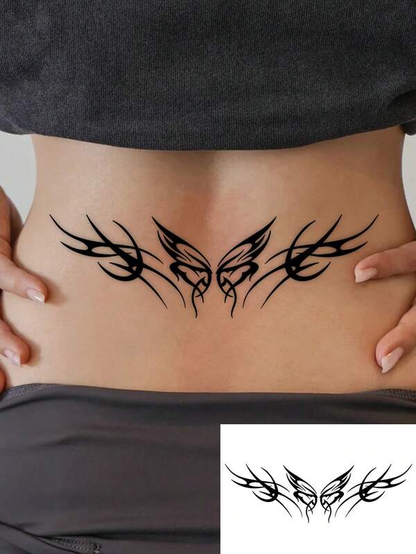 1 Sheet Delicate Bold Butterfly Temporary Tattoo Stickers, Wide Symmetric Gothic Lower Back Waist Fake Tattoos, Portable Body Stickers For Casual Party Minimal Dark Y2K Outfit Decor