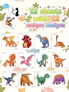 STARTTOOS 12 Buah Stiker Tato Sementara Motif Kombinasi Dinosaurus Kecil Lucu Kartun Triceratops Pterosaurus Tyrannosaurus Plesiosaurus, Cocok untuk Pesta Ulang Tahun Anak-anak, Hadiah Natal, Aktivitas Liburan, Stiker Tato Tahan Air dan Realistis - MultiWarna - View 9