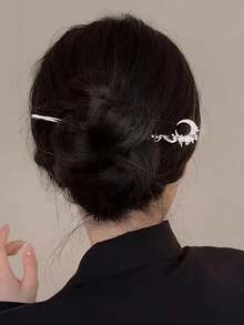 1 Stück Boho-Stil Haarstab mit Mondsichel-Design, antiker chinesischer Stil Haarnadel, personalisiertes Haaraccessoire für Frauen, Haarnadel für Dutt am Hinterkopf, einfacher Haarschmuck, modischer Retro-chinesischer Haarstab, Mondsichel-Haarnadel, für Frauen entworfen, elegantes Haaraccessoire-Geschenk, Halloween dunkler Mond asymmetrische Flüssigkeits-Haarnadel - Verschiedenfarbig - Übersicht 2