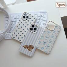 3pcs Polka Dot Heart Stripe Element TPU Shockproof Full Coverage Precise Protection Case Compatible With Apple 11/12/13/14/15/16/17 Pro Max - Multicolor - View 3