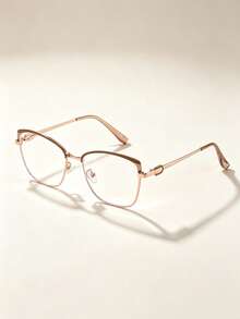 1 Pair Women's Cat Eye Metal Frame Charming Elegant Exquisite Plano Glasses, Suitable For Reading, Gaming, Watching TV, Computer And Phone, Unisex Eyewear Accessory - Clear - View 11