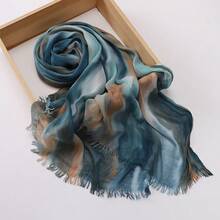 1 New Cotton Scarf Gradual Change Color Striped Headscarf, Retro Versatile Print Women's Long Pleated Shawl - Multicolor - View 13