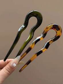 6/3/1pc U-Shaped Wavy French Hair Fork, Tortoise Shell Acetate Fiber Geometric Hair Clip, Women's Updo Hair Accessory, Perfect Halloween Gift For Women - Multicolor - View 7