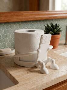 Creative Human-Shaped Toilet Paper Holder, Unique Phone-Holding Pose Toilet Paper Holder With Movable Legs And Fun Sitting Position, Suitable For Bathroom, Bedroom And Living Room Storage And Decoration - Multicolor - View 7