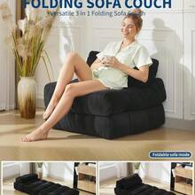 Sofá plegable multifuncional individual con almohada, funda lavable, dise?o compacto para sala dormitorio y camas invitadas - Negro - Ver 2