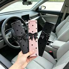 Car Seat Belt Cover, Polka Dot Bow Decor Seat Belt Shoulder Pad, Soft Fabric Car Seat Belt Protector, Suitable For Car Interior Accessories - A - View 1