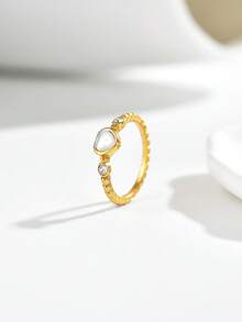 1pc Niche Premium Versatile Square Long Rhinestone Ring, Heart-Shaped Mother Of Pearl Ring, Marquise Zirconia Ring, Thin Pave Ring And More Styles Adjustable Index Finger Ring, Commute Date Elegant Layering Accessory, Exquisite Jewelry Gift For Best Friend And Girlfriend - Yellow Gold - View 17