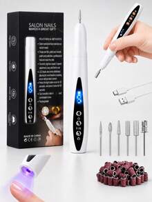 GANLAIX 二合一電動美甲鑽機與UV凝膠固化燈，5速便攜式美甲拋光筆，正反轉旋轉，Type-C充電，320mAh，低噪音，適用於凝膠去除與美甲藝術 - 彩色 - 查看 2