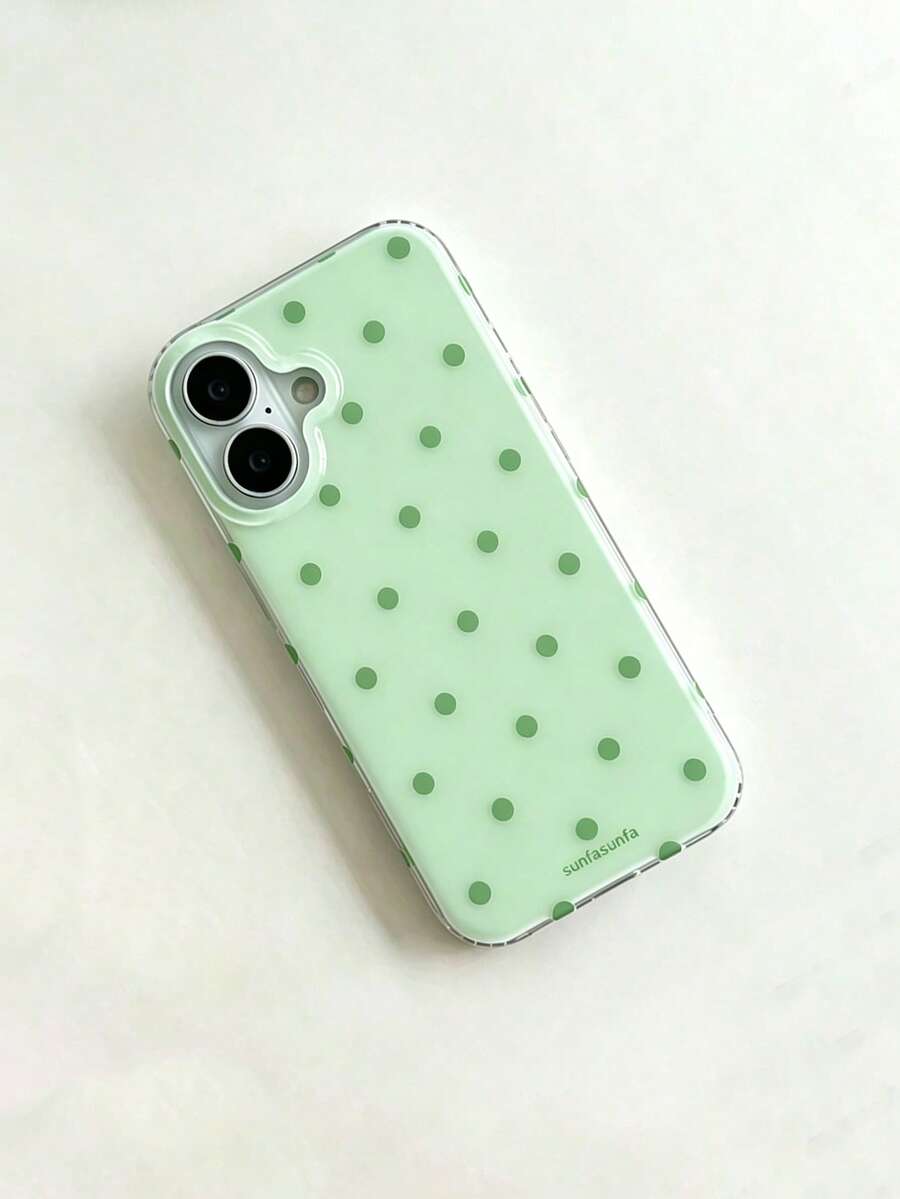 時尚手機殼,極簡可愛設計,黑白波點圖案,適用於 iPhone 11 至 17 系列,包含 Pro Max 版本 - 綠色 - 查看 1