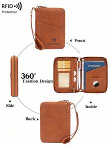 CHARM INFINITE Vintage Brown Multi-Function Passport Holder RFID Anti-Demagnetization Travel Document Organizer With Multiple Card Slots For Flight Tickets And Bank Cards, Locatable - Brown - View 5