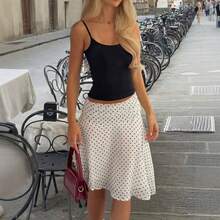 Women's White High Waist Polka Dot Midi Skirt, French Style Casual Chiffon Skirt For Vacation And Everyday Wear - 白色 - 查看 7