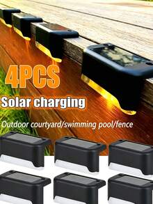 4pcs Outdoor Solar Deck Step Lights, Warm White IP44 Waterproof Solar Fence Lighting, Wireless Stick-On Ambient Solar Lights For Garden Stair Balcony Pool Holiday Decorations - IP44 Step Lights - View 2