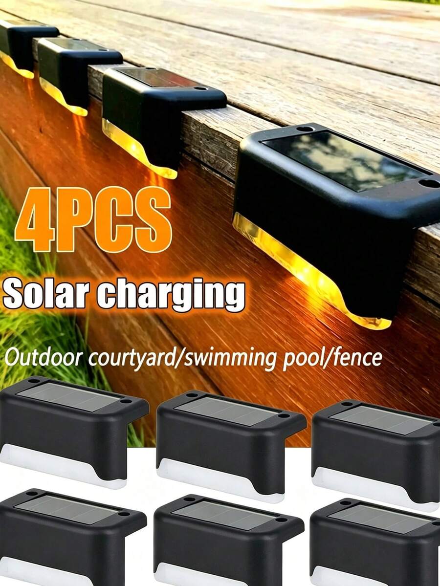 4入戶外太陽能階梯燈 暖白色 IP44 防水太陽能圍欄燈 無線黏貼式氛圍燈 適用於花園 樓梯 陽台 泳池 節日裝飾 - IP44階梯燈 - 查看 1