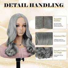 Long Gray Curly Wave Wig Middle Part Wig For Women Daily Use Wavy Wig - Multicolor - View 7