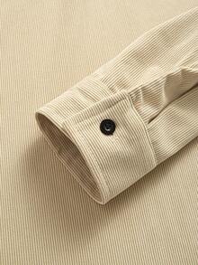 GOLDREDY Spring/Autumn New Men's Corduroy Zipper Shirt Jacket, Vintage Fine Striped Corduroy Double Pocket Patch Logo Loose Lapel Workwear Casual Long Sleeve Shirt Jacket - Khaki - View 6