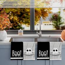 2/4/48pcs Halloween Series Striped Ghost Boo Pattern Printed Kitchen Towels - Super Soft, Highly Absorbent Polyester Dishcloths And Hand Towels, Perfect For Holiday Decor, Kitchen Decor, Party Decor - Multicolor - View 4