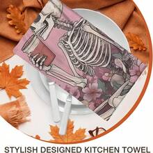 2/4/48pcs Halloween Series Floral & Skull Pattern Printed Kitchen Towels - Super Soft, Highly Absorbent Polyester Dishcloths & Hand Towels, Perfect For Holiday Decor, Kitchen Decor, Party Decor - Multicolor - View 8