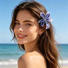 1 pieza Pinza para el cabello con flor de rododendro, estilo bohemio, accesorio versátil para el cabello para niñas, adecuado para viajes & fotografía - Azul - Ver 1