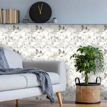 Scandinavian Light Gray Leaf Peel And Stick Wallpaper, Minimalist Botanical Self Adhesive Contact Paper, Waterproof Removable PVC Wall Decor For Bathroom Living Room Cabinet Renovation, Renter Friendly Home Decoration 1 Roll 45x100/200/300/500cm - White - View 4