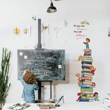 1/2pcs Inspirational Dream Achievement Book Stack Wall Decal, Removable Letter Stickers, Suitable For Home Office Classroom Library Wall, Creative Vinyl Wall Decor - Book Wall Stickers - View 4