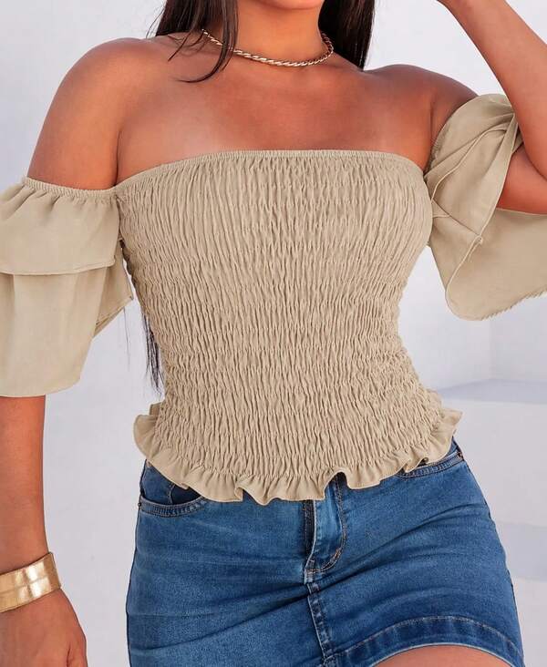 Cropped Ciganinha em Lastex Moda Gringa Moderna