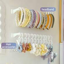 1pc Headband Organizer, Hairband Organizer, Storage Solution For Hairbands And Headbands, Hanging Display Rack For Hair Clips, Hair Accessories And Headbands, Bathroom Home Organization Product, Countertop And Display Cabinet Display Rack, Hanging Jewelry Rack - White - View 3