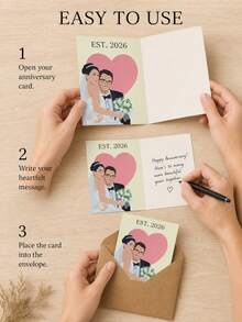 1PC Customized Photo Flat Illustrations For Wedding Greeting Cards, Personalized Couple Portraits For Folded Message Cards, Customized Anniversary Wedding Frame Cards. - Multicolor - View 5