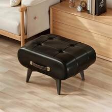 Banquinho Vintage de Couro Sintético Encerado, Banquinho de Couro Artificial Quadrado Pequeno, Couro Sintético Luxuoso e Suave, Design Minimalista Moderno, Adequado para Armazenamento de Sapatos na Entrada da Casa, Assento de Piquenique, Móvel Decorativo de Banquinho para Sala de Estar e Quarto - Multicolorido - Visão 3