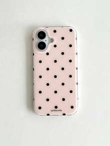 時尚手機殼，極簡可愛設計，黑白波點圖案，適用於 iPhone 11 至 17 系列，包含 Pro Max 版本 - 淺粉色 - 查看 1