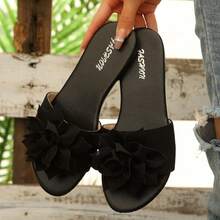 PWIIMG Women's Summer Flat Sandals, Exaggerated Flower Slides, Beach Vacation Slippers, Slouchy Outing Flat Beach Flower Holiday - Black - View 7