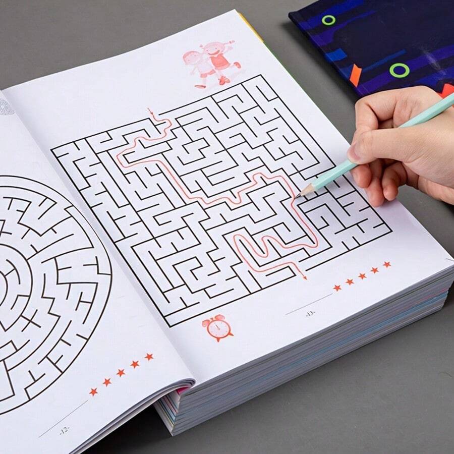 1pc Maze Training Book, White, Made Of Durable Paper, Fun And Educational, Designed With Focus Puzzles To Boost Brainpower, Suitable As A Gift For Halloween, Christmas, Back-To-School Season, New Year, And Other Occasions, Enhancing Brainpower. - Multicolor - View 1