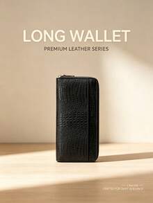 CHARM INFINITE Premium Crocodile Embossed Long Wallet For Women, Large Capacity Multi-Card Slot Zipper Clutch Purse, Minimalist Vintage Leather Wallet - Black - View 3