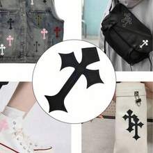 Cross Pattern Iron-On Embroidery Patch - Fun Design - Easy To Sew Or Iron, Durable Fabric Badge, Suitable For Personalized Jackets, Bags, DIY Crafts And More - Ironing Style - View 5