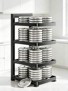 Adjustable Pot Rack Organizer, Multi-Tier Metal Pan Storage Holder For Kitchen Counter & Cabinet, Space-Saving Detachable Cookware Shelf With Height Adjustable Layers, Black Heavy Duty Kitchen Storage Rack For Frying Pans, Stockpots, Dutch Ovens - View 5