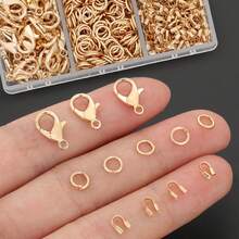 200pcs DIY Jewelry Parts Set Including Closed Jump Rings, U-Shaped Clasps, Lobster Clasps, Suitable For Handmade Weaving DIY Jewelry, Necklaces, Bracelets, Bag Charms, U-Shaped Positioning Line Tubes, Pendant Chain End Clasps, DIY Jewelry Making Materials - Lobster Claw Clasp & Jump Ring & U-shaped Clasp - View 2